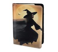 Portefeuille de voyage pour passeport en cuir avec motif sorcière volante d'Halloween pour homme et femme, noir, One Size