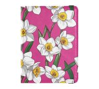 Portefeuille de voyage pour passeport et carte de vaccin avec fente pour carte de vaccin pour homme et femme - Motif Narcisse - Rose vif