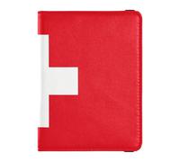 Portefeuille de voyage rectangulaire en cuir avec motif drapeau de la Suisse et porte-cartes de vaccination avec fente pour carte de vaccination pour homme et femme - Étanche