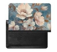 Portefeuille de voyage sécurisé en cuir synthétique avec fleurs sur fond bleu pour cartes de crédit et passeport pour homme et femme, blanc, taille unique, moderne, blanc, Taille unique, Moderne