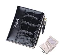 Portefeuille décontracté en cuir pour femme avec boucle - Sacs courts à fermeture éclair - Pochette en cuir accordéon, Noir , Taille unique