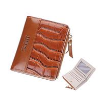Portefeuille décontracté en cuir pour femme avec boucle - Sacs courts à fermeture éclair - Pochette en cuir accordéon, marron, Taille unique