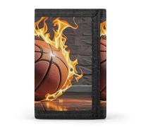 Portefeuille décontracté pour cartes de crédit et documents de qualité supérieure pour homme et femme Motif basketball in Fire