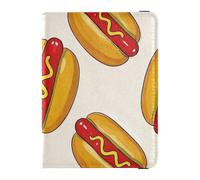 Portefeuille décoratif en cuir jaune pour passeport et carte de vaccin de dessin animé Hot Dog - Organisateur de documents de voyage - Protège passeport mignon - Étanche, Hot dog jaune dessin animé, 1