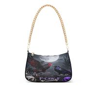 Portefeuille d'Halloween avec chaîne tendance pour femme, motif coq, corbeau, tête de mort, lune, F-caw-f, sac à main pour femme