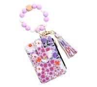 Portefeuille d'identification florale - Slim Faux Leather Card Holder | Pourse de bracelet compacte avec boucle de trousseau et poche à fermeture éclair pour les pièces de banque de caisse pour femmes