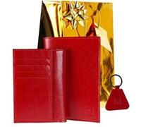 Portefeuille DUO + Porte-clés + Emballage - 100% Cuir - Pack CADEAU Homme - Noel Anniversaire Rouge G