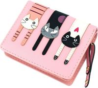 Portefeuille élégant pour femmes avec motif de chat, rose, 12x9x3 cm