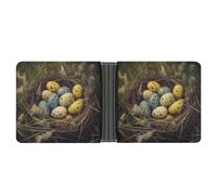 Portefeuille en cuir à deux volets pour homme - Motif œufs dans un nid d'herbe - Portefeuille fin avec plusieurs cartes - Porte-carte classique - Noir - Taille unique - Classique - Noir, Noir , Taille