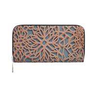 Portefeuille en cuir à motifs de couleur corail pour femme et fille, fermeture éclair autour du porte-cartes de crédit, sac à main de voyage imperméable