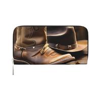 Portefeuille en cuir avec chapeau et bottes de cowboy pour femme et fille, fermeture éclair autour du porte-cartes de crédit, long portefeuille en polyuréthane, sac à main de voyage étanche