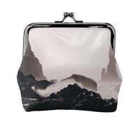 Portefeuille en cuir avec double fermoir et cadre en métal imprimé Islande pour femme avec clés, petit sac à main, Noir , Taille unique