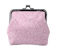 Portefeuille en cuir avec double fermoir et cadre en métal pour femme avec clés, motif ruban rose, Noir , Taille unique