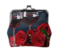 Portefeuille en cuir avec double fermoir et cadre en métal pour femme avec clés, rose vin rouge et bougie, Noir , Taille unique
