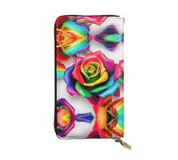 Portefeuille en cuir avec étoiles arc-en-ciel pour homme et femme, grand portefeuille avec 12 emplacements pour cartes, portefeuille passeport, Fleur rose arc-en-ciel, One Size