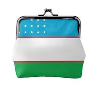 Portefeuille en cuir avec fermeture à glissière Motif drapeau de l'Ouzbékistan | Compact peut contenir des cartes, des pièces de monnaie, des clés. Cuir synthétique souple. Prêt à offrir.