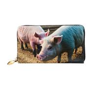 Portefeuille en cuir avec fermeture éclair pour téléphone portable, carte de crédit, argent, motif cochons à la ferme, noir, taille unique, Noir/blanc, One Size