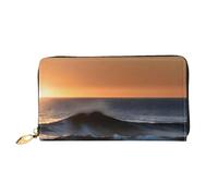 Portefeuille en cuir avec imprimé « Last Sun Rays of Over The Sea Waves » pour téléphone portable, carte de crédit, argent, poche zippée, noir, taille unique, Noir/blanc, One Size
