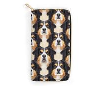 Portefeuille en cuir avec poches pour carte d'identité et multiples compartiments, orné de rottweilers et de chardons. Design pliable et facile à transporter. Sac à main portable idéal pour les voyage