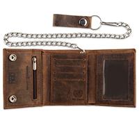 Portefeuille en Cuir de Vachette avec chaîne en Acier pour Homme avec Blocage RFID, Trois Volets, Fermeture à Pression, fabriqué aux États-Unis, Marron Vintage, Solide