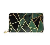 Portefeuille en cuir denim imprimé patchwork pour femme - Porte-monnaie fin à fermeture éclair - Porte-monnaie - Porte-cartes, Géométrique noir et doré, One Size