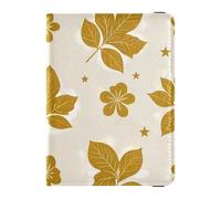Portefeuille en cuir doré vintage pour passeport avec fente pour carte de vaccination pour homme, Feuilles de fleurs vintage dorées, 1 size