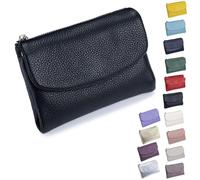 Portefeuille en cuir galet - Portefeuille en cuir véritable souple à trois volets avec blocage RFID avec poche pour pièces de monnaie, emplacements pour cartes, fenêtre d'identité, petite pochette