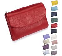 Portefeuille en cuir galet - Portefeuille en cuir véritable souple à trois volets avec blocage RFID avec poche pour pièces de monnaie, emplacements pour cartes, fenêtre d'identité, petite pochette