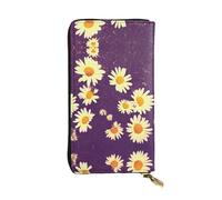 Portefeuille en cuir Glacier National Park pour femme et homme, grand portefeuille avec 12 emplacements pour cartes, portefeuille passeport, Fleurs violettes marguerites, One Size