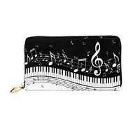 Portefeuille en cuir imprimé avec fermeture éclair pour homme et femme, Touches de piano avec notes de musique., Taille unique
