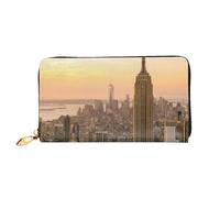 Portefeuille en cuir imprimé Empire State Building pour femme - Grande capacité - Porte-cartes avec plusieurs emplacements pour cartes - Long sac à main pour femme avec compartiment à fermeture éclair