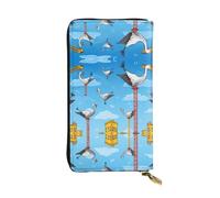 Portefeuille en cuir imprimé grue blanche et tour suspendue, 19,1 x 10,4 cm de long, porte-cartes de crédit, portefeuille de voyage portable