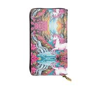 Portefeuille en cuir imprimé licornes roses solides 7,5 x 4,1 pouces de long porte-cartes de crédit, portefeuille de voyage portable