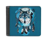 Portefeuille en cuir imprimé recto simple Native Wolf Deam Catcher grande c