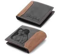 Portefeuille en Cuir Personnalisé Homme avec Initiales Photo Nom Cadeau de Fête des Pères pour Papa Grand-père Porte-Cartes RFID Cadeau Personnalisé pour Noël Anniversaire Saint-Valentin (Style 1)