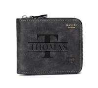 Portefeuille en Cuir personnalisé pour Homme - Nom et Initiale gravés personnalisés, Fermeture éclair Durable, Grande capacité, Blocage RFID, pour Papa, Fils, Petit ami, café, 12,7 cm