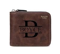Portefeuille en Cuir personnalisé pour Homme - Nom et Initiale gravés personnalisés, Fermeture éclair Durable, Grande capacité, Blocage RFID, pour Papa, Fils, Petit ami, café, 12,7 cm