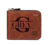 Portefeuille en Cuir personnalisé pour Homme - Nom et Initiale gravés personnalisés, Fermeture éclair Durable, Grande capacité, Blocage RFID, pour Papa, Fils, Petit ami, café, 12,7 cm