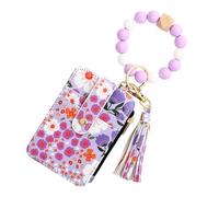 Portefeuille en cuir - Petit porte-carte floral, porte-clés pour sacs d'identification | Organisateur de cartes florales en silicone de portefeuille en cuir imprimé avec rangement compat, Lavande