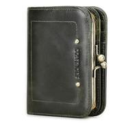 Portefeuille en cuir pleine fleur avec blocage RFID pour femme, design compact à deux volets avec emplacements pour cartes, poche pour pièces de monnaie et fente pour billets de banque, gris, Couleur