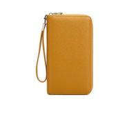 Portefeuille en cuir pleine fleur pour femme, sac à main long avec porte-cartes de grande capacité, portefeuille de voyage zippé autour avec plusieurs emplacements, jaune, Taille unique