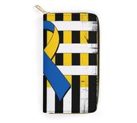 Portefeuille en cuir pour accessoires de voyage, orné d'un drapeau américain et représentant la trisomie 21, grande capacité, fermeture éclair, portefeuille portable pour argent, cartes et objets esse