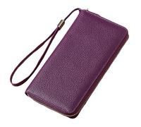 Portefeuille en cuir pour femme avec blocage RFID, fermeture éclair autour du porte-carte de crédit, pochette de téléphone rechargeable pour téléphone (violet, taille unique)