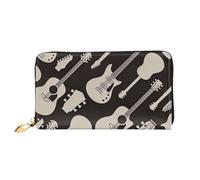 Portefeuille en cuir pour femme avec fermeture éclair et motif guitare, noir, taille unique, Noir/blanc, One Size