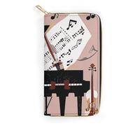 Portefeuille en cuir pour femme avec motif notes de musique, piano et violon, portefeuille long ultra fin avec poche zippée pour le travail, le shopping, 19,7 x 10,5 cm, Style :, 19.7x10.5cm