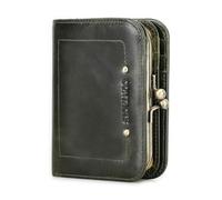 Portefeuille en cuir pour femme, blocage RFID, compact à deux volets, fente pour billets de banque, fermoir en métal vintage, pour un usage quotidien., vert, Couleur unie