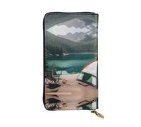 Portefeuille en cuir pour femme et homme avec 12 emplacements pour cartes, motif perroquet tropical, Camping Serenity Lake, One Size