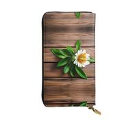 Portefeuille en cuir pour femme et homme avec 12 emplacements pour cartes, motif perroquet tropical, Fleur sarcelle sur planche, One Size