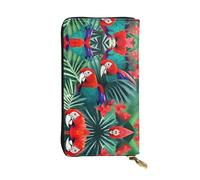 Portefeuille en cuir pour femme et homme avec 12 emplacements pour cartes, motif perroquet tropical, Perroquet à fleurs tropicales, One Size