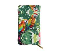 Portefeuille en cuir pour femme et homme avec 12 emplacements pour cartes, motif perroquet tropical, Perroquet à feuilles tropicales, One Size